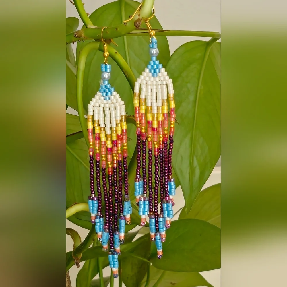 Handmade earrings for women made of colorful Czech and Japanese beads - Picture 5 of 5